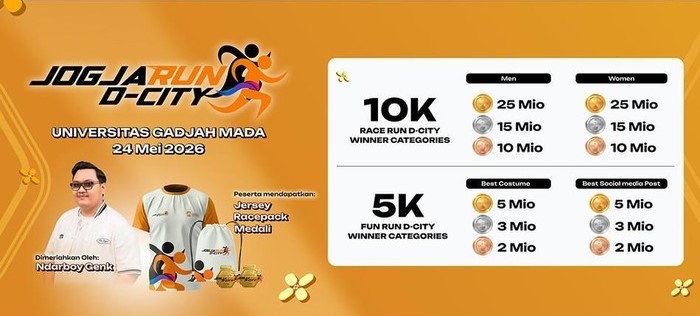 Lari Sambil Wisata! Jogja Run D-City 2026, Cek Tiketnya di Sini