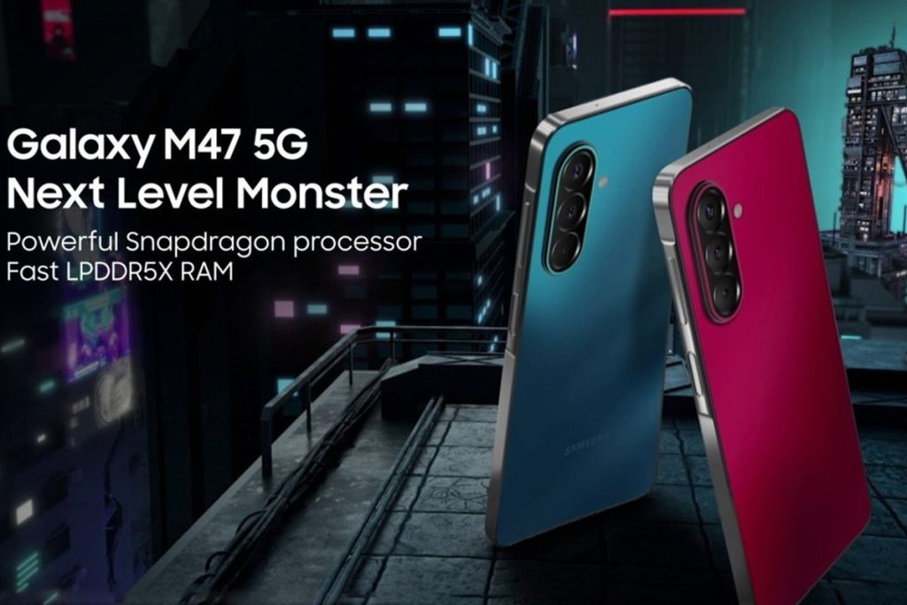 Samsung Galaxy M47 5G warna Rogue Red dan Blaze Blue dengan baterai 6.000 mAh serta layar Super AMOLED 120Hz.